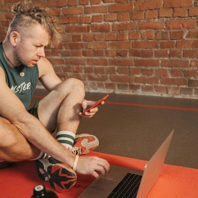 A person in comfortable sportswear in a focused stance.